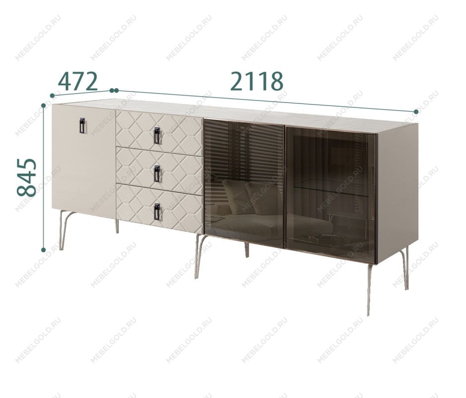 Комод 2.1м Bogemia Farfalle (Шелк) (Novabuk/Черный) БМКМ-5(Fa)[5][10]