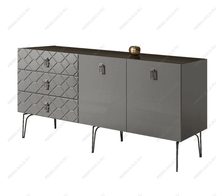 Комод 1.6м Bogemia Farfalle (Серый) (Lakobel/Хром) БМКМ-4(Fa)