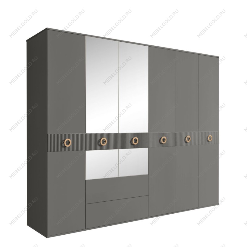 Шкаф 6-ти дверный с зеркалами, с ящиками, Bogemia Fillini (Серый/Золото) БМШ1/61(Fi)