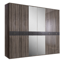 Шкаф 6-ти дверный с зеркалом Римини СОЛО (Орех империя/Серебро) РМШ1/6(s)