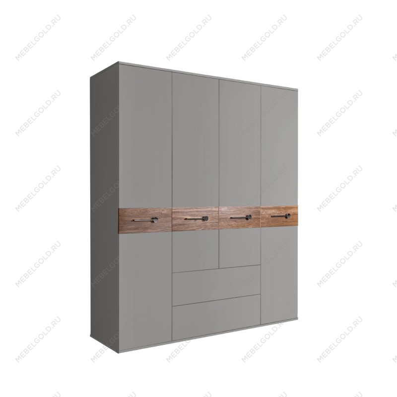 Шкаф 4-х дверный с ящиками, Bogemia Wood Wo (Серый/Хром) БМШ2/41(Wo)