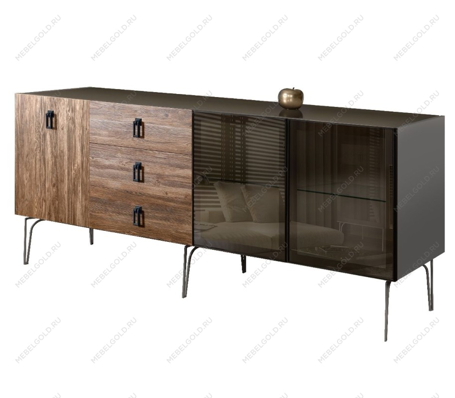 Комод 2.1м Bogemia Wood Fa (Серый) (Lakobel/Черный) БМКМ-5(Wo)[5][10]