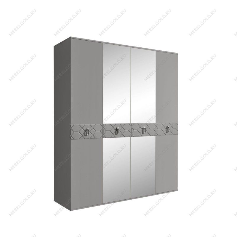 Шкаф 4-х дв. с зеркалами Bogemia Farfalle (Серый/Хром) БМШ1/4(Fa)