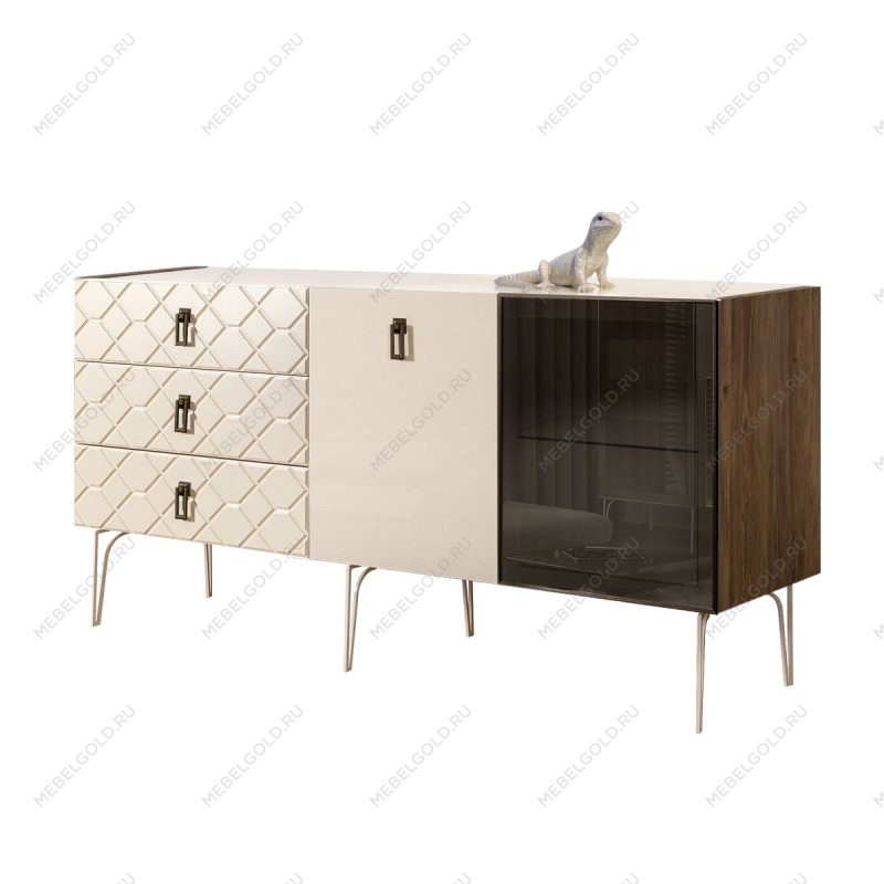 Комод 1.6м Bogemia Woodline Fa (Слоновая кость) (Lakobel/Черный) БМКМ-4[5][10]