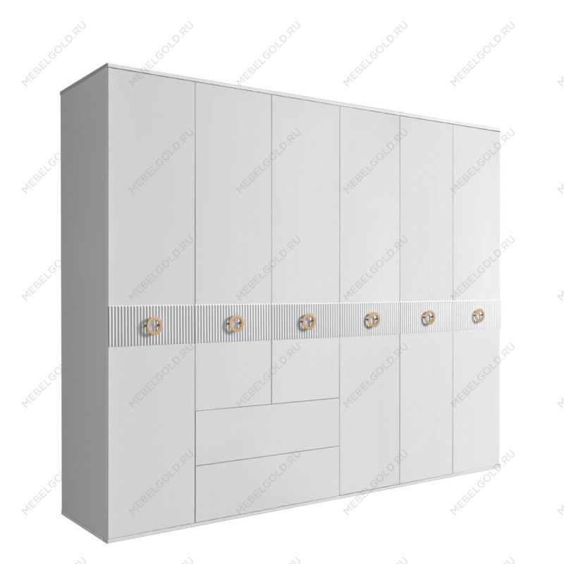 Шкаф 6-ти дверный с ящиками, Bogemia Fillini (Белый/Золото) БМШ2/61(Fi)