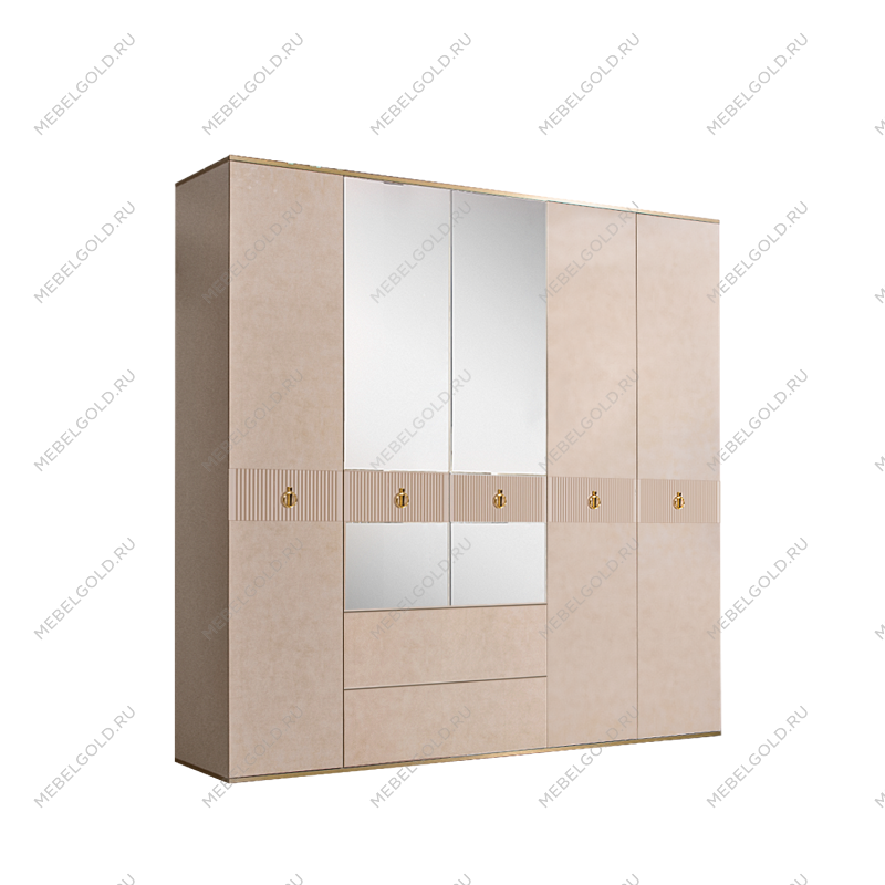 Шкаф 5-ти дверный с зеркалом, с ящиками Римини СОЛО (Латте/Золото) РМШ1/51(s)