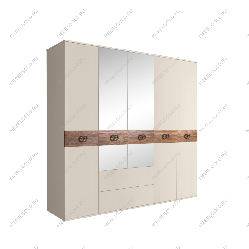 Шкаф 5-ти дверный с зеркалами, с ящиками, Bogemia Wood Fi (Слоновая кость/Хром) БМШ1/51(Wo)
