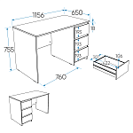 КАСТОР (KULLEN) стол письменный 3 ящика 116х65 серый | изображение 2