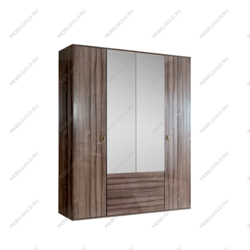 Шкаф 4-х дверный с зеркалом, с ящиками Римини (Орех империя/Золото) РМШ1/41