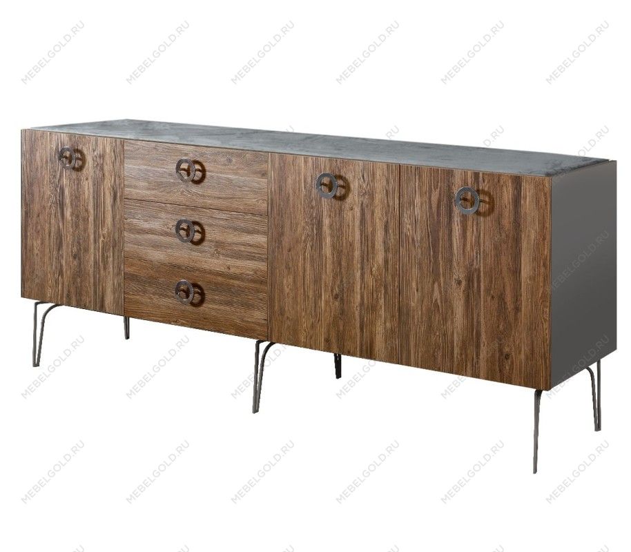 Комод 2.1м Bogemia Wood Fi (Серый) (Novabuk/Хром) БМКМ-5(Wo)