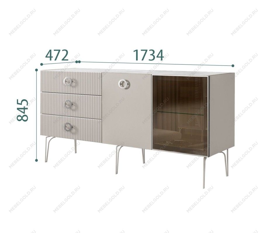 Комод 1.6м Bogemia Fillini (Шелк) (Novabuk/Хром) БМКМ-4(Fi)[5][10]