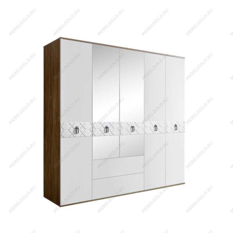 Шкаф 5-ти дверный с зеркалами, с ящиками, Bogemia Woodline Fa (Белый/Хром) БМШ1/51(Fa)
