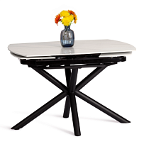 Стол обеденный Winston/Винстон, столешница керамика (глянцевая) / опоры металл, белый/черный, (120+30+30)x80x75(+1) см