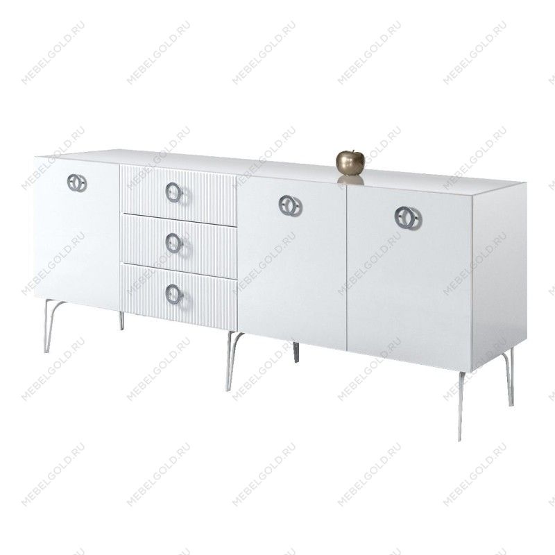 Комод 2.1м Bogemia Fillini (Белый) (Lakobel/Хром) БМКМ-5(Fi)