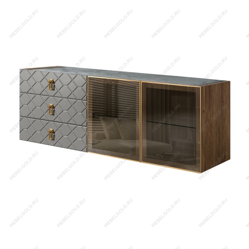 Комод 1.6м Bogemia Woodline Fly Fa (Серый) (Novabuk/Золото) БМКМ-4[5]
