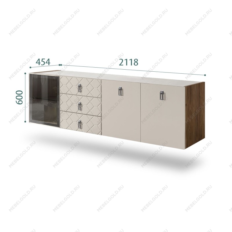 Комод 2.1м Bogemia Woodline Fly Fa (Шелк) (Novabuk/Хром) БМКМ-5[4]