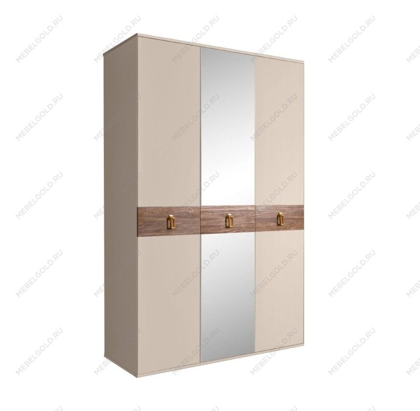 Шкаф 3-х дверный с зеркалом Bogemia Wood Fa (Ваниль/Золото) БМШ1/3(Wo)