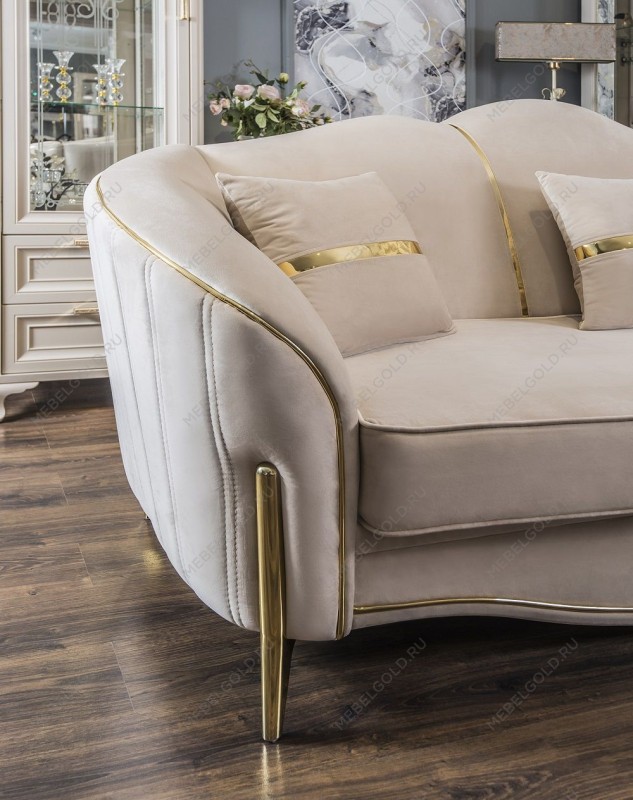 Диван Лара 2х местный бежевый золото (французская раскладушка) | изображение 4