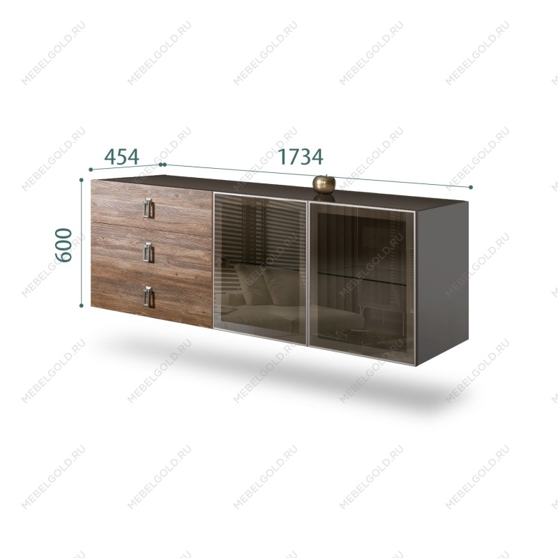 Комод 1.6м Bogemia Fly Wood Fa (Серый) (Lakobel/Хром) БМКМ-4[5]