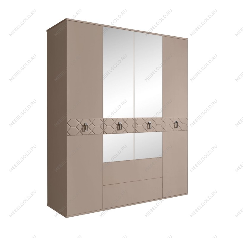 Шкаф 4-х дверный с зеркалами, с ящиками, Bogemia Farfalle (Мокка/Хром) БМШ1/41(Fa)