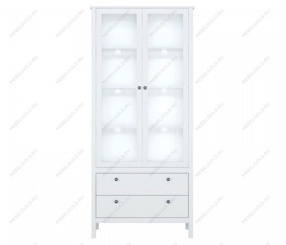 Шкаф-витрина Ева (Хельга) REG2W2S с подсветкой белый