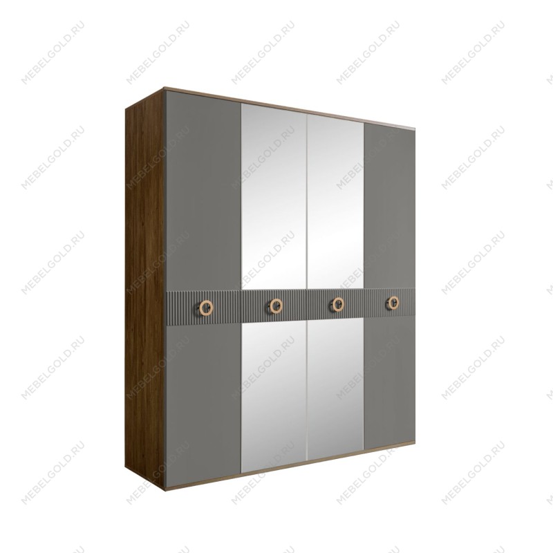 Шкаф 4-х дв. с зеркалами Bogemia Woodline Fi (Серый/Золото) БМШ1/4(Fi)