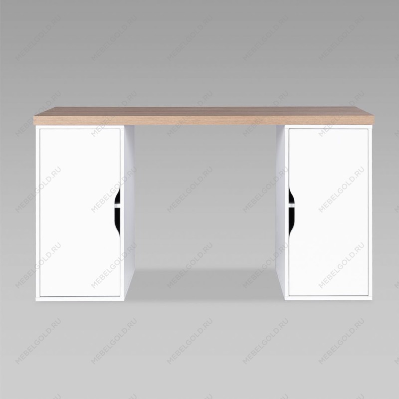 ИНГАР 2/ДВ/ДВ стол письменный 140x75x55, дуб беленый/белый | изображение 1