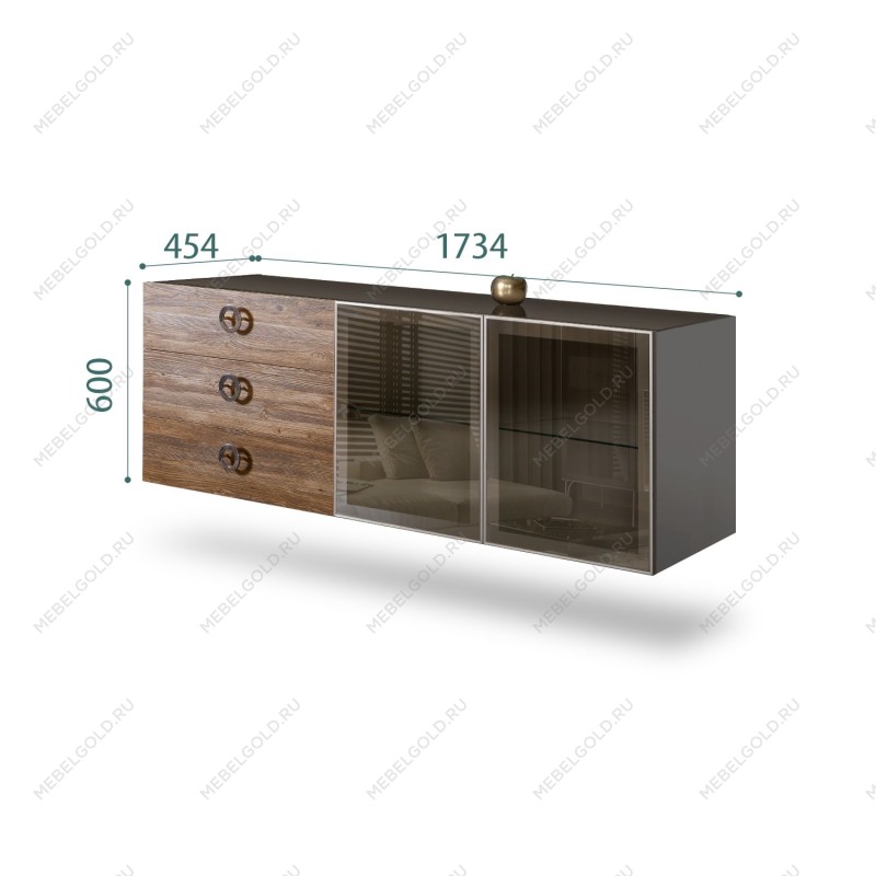 Комод 1.6м Bogemia Fly Wood Fi (Серый) (Lakobel/Хром) БМКМ-4[5]