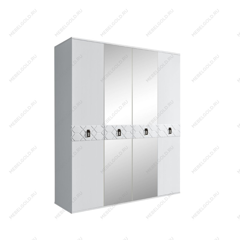 Шкаф 4-х дв. с зеркалами Bogemia Farfalle (Белый/Черный) БМШ1/4(Fa)