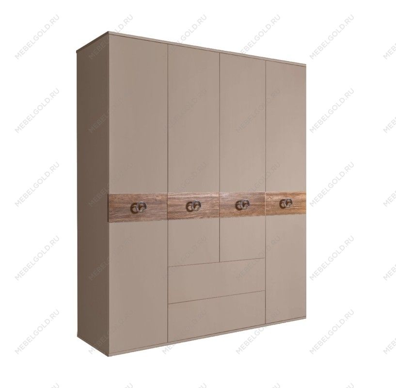 Шкаф 4-х дверный с ящиками, Bogemia Wood Fi (Мокка/Хром) БМШ2/41(Wo)