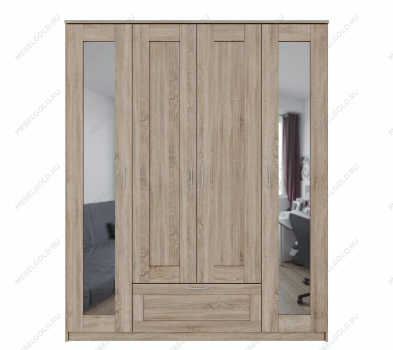 БРИМНЭС / СИРИУС Шкаф ИКЕА / IKEA комбинированный 4 двери и 1 ящик сонома (с 2 зеркалами) | изображение 1