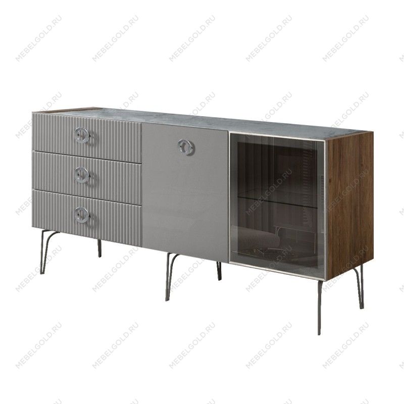 Комод 1.6м Bogemia Woodline Fi (Серый) (Novabuk/Хром) БМКМ-4[5][10]