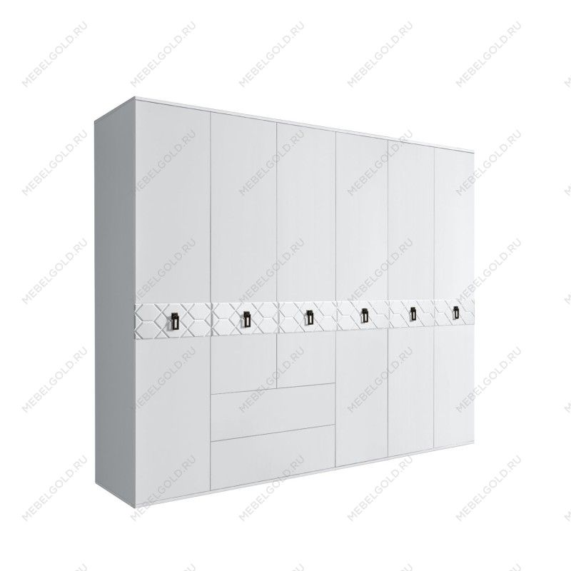 Шкаф 6-ти дверный с ящиками, Bogemia Farfalle (Белый/Черный) БМШ2/61(Fa)