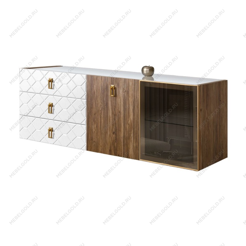 Комод 1.6м Bogemia Woodline Fly Wood Fa (Белый) (Lakobel/Золото) БМКМ-4[5][10]