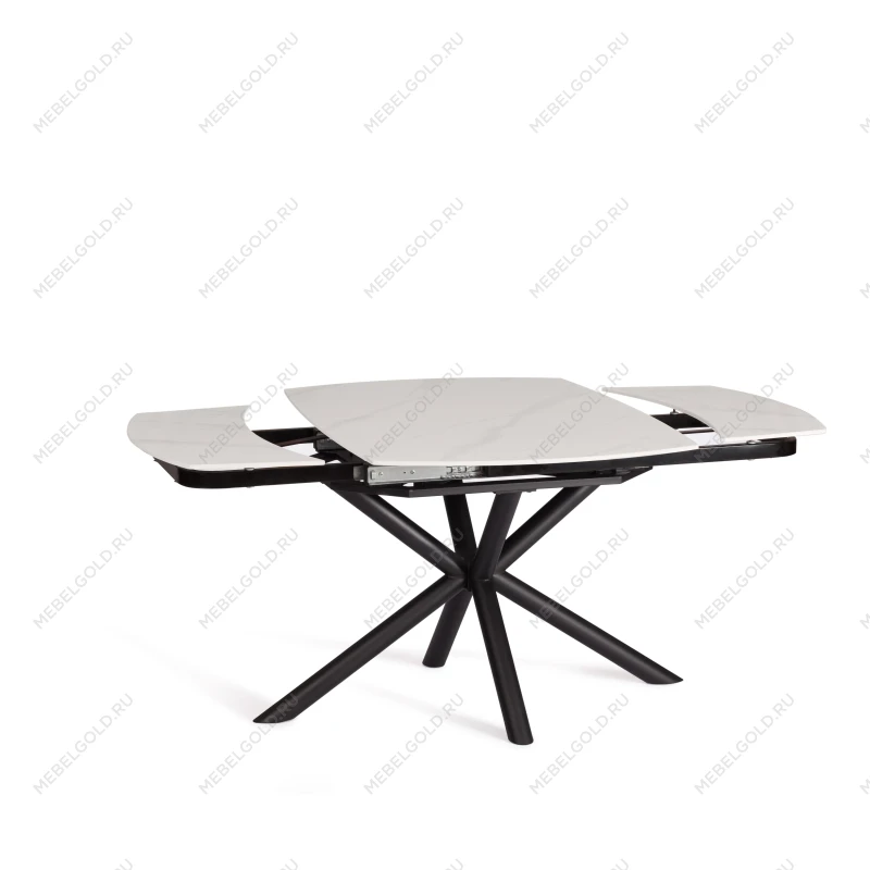 Стол обеденный Winston/Винстон, столешница керамика (глянцевая) / опоры металл, белый/черный, (120+30+30)x80x75(+1) см | изображение 5