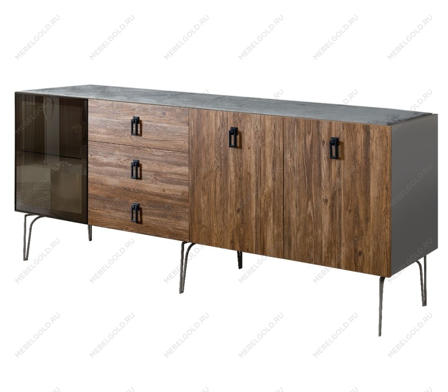 Комод 2.1м Bogemia Wood Fa (Серый) (Novabuk/Черный) БМКМ-5(Wo)[4]