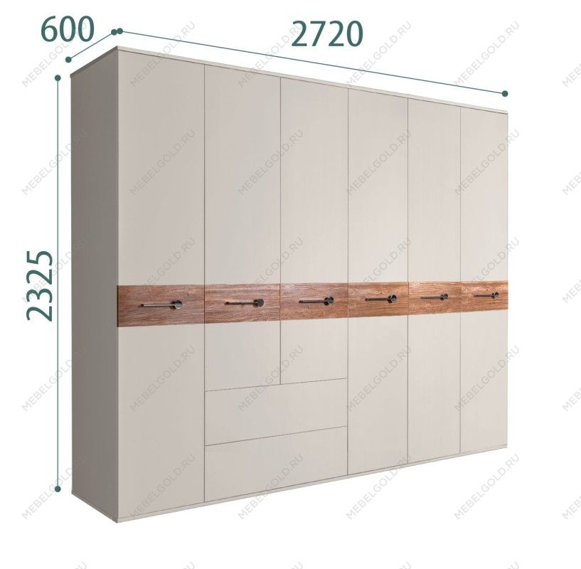 Шкаф 6-ти дверный с ящиками, Bogemia Wood Wo (Шелк/Хром) БМШ2/61(Wo)