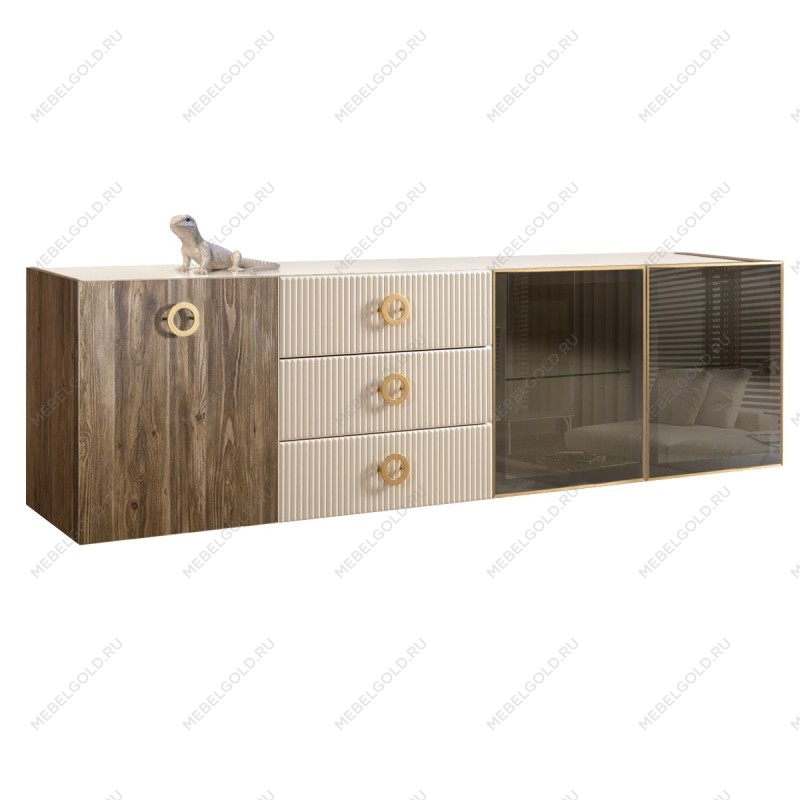 Комод 2.1м Bogemia Woodline Fly Wood Fi (Слоновая кость) (Lakobel/Золото) БМКМ-5[5][10]