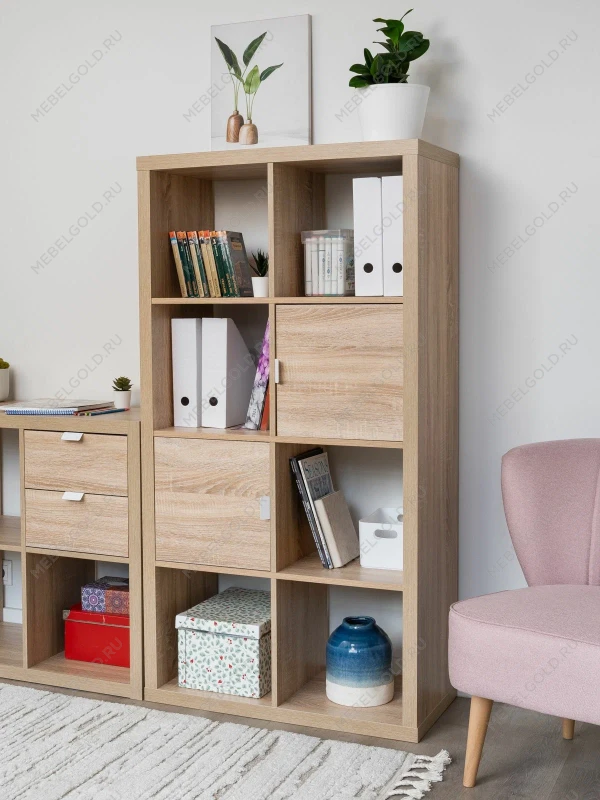 Модуль с дверцей для стеллажа ФОРА, ручка металл, 33х33х37, дуб беленый | изображение 6