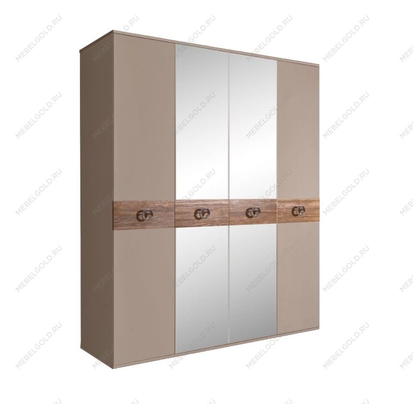 Шкаф 4-х дв. с зеркалами Bogemia Wood Fi (Мокка/Хром) БМШ1/4(Wo)