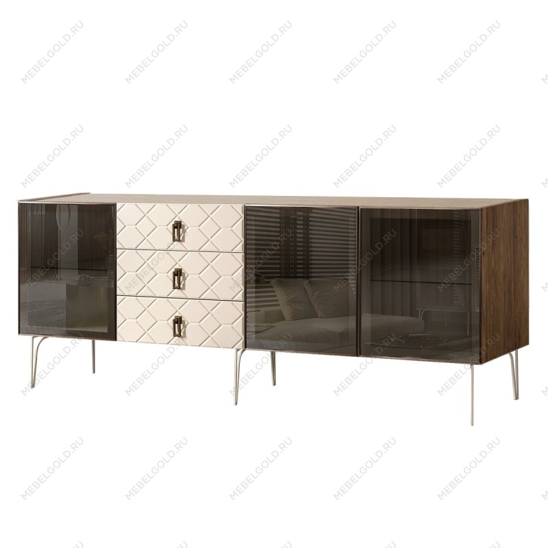 Комод 2.1м Bogemia Woodline Fa (Слоновая кость) (Novabuk/Черный) БМКМ-5[5]