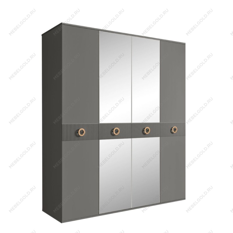 Шкаф 4-х дв. с зеркалами Bogemia Fillini (Серый/Золото) БМШ1/4(Fi)