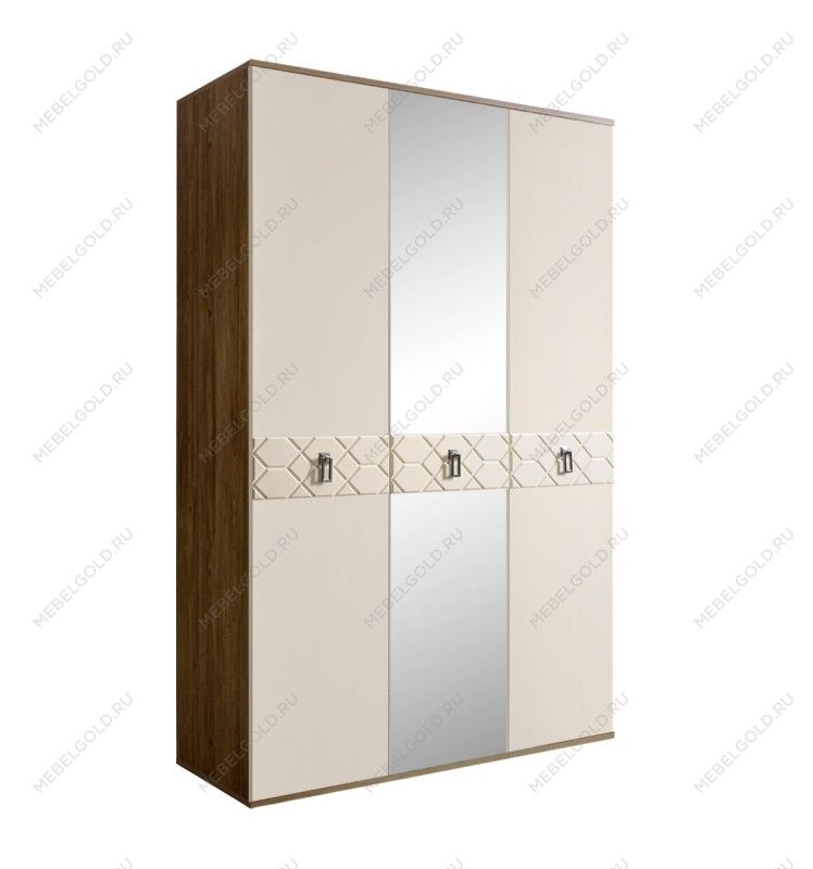 Шкаф 3-х дверный с зеркалом Bogemia Woodline Fa (Слоновая кость/Хром) БМШ1/3