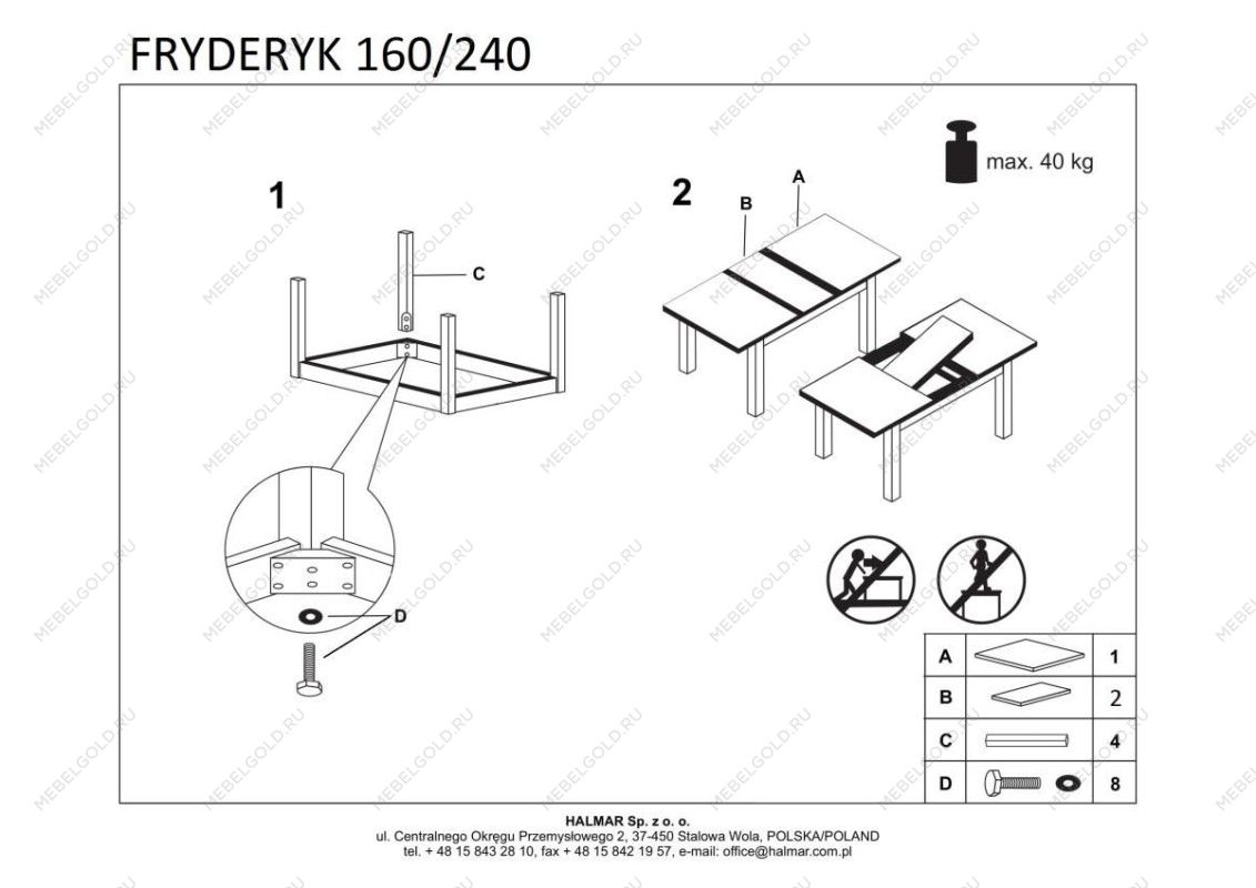 Стол обеденный Halmar FRYDERYK 160/240 (темный орех) | изображение 6