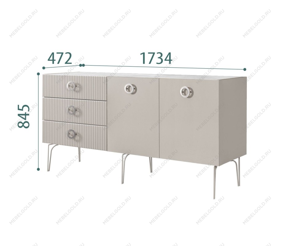 Комод 1.6м Bogemia Fillini (Шелк) (Novabuk/Хром) БМКМ-4(Fi)
