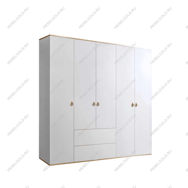 Шкаф 5-ти дверный с ящиками Римини (Белый/Золото) РМШ2/51