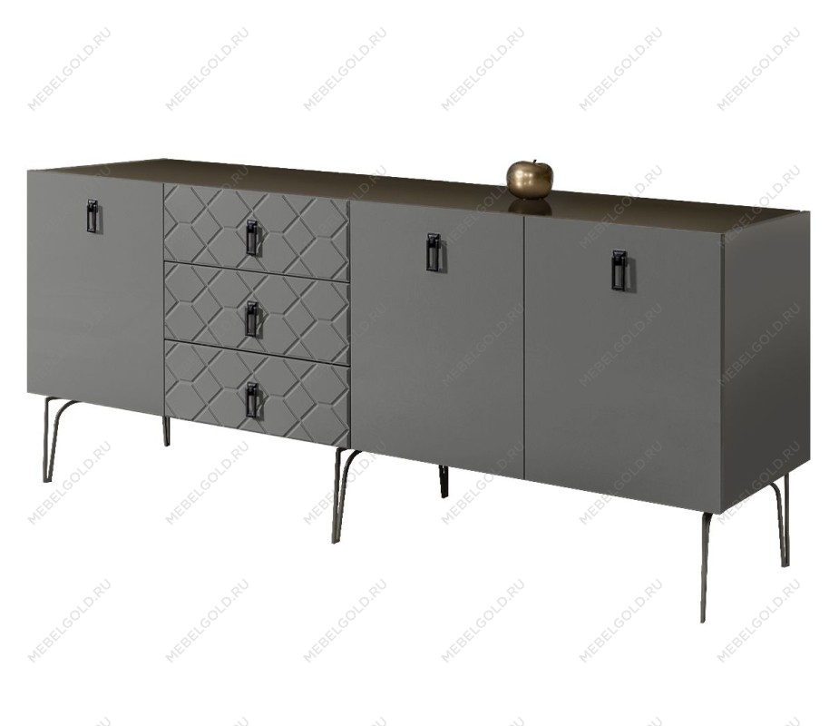 Комод 2.1м Bogemia Farfalle (Серый) (Lakobel/Черный) БМКМ-5(Fa)