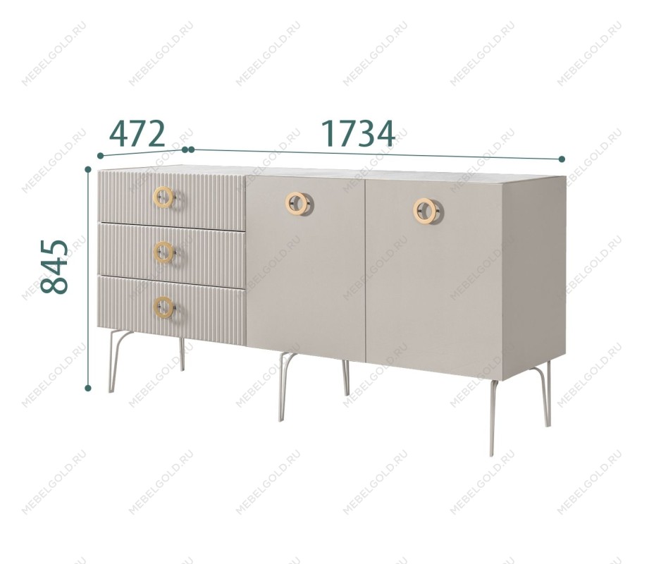 Комод 1.6м Bogemia Fillini (Шелк) (Novabuk/Золото) БМКМ-4(Fi)
