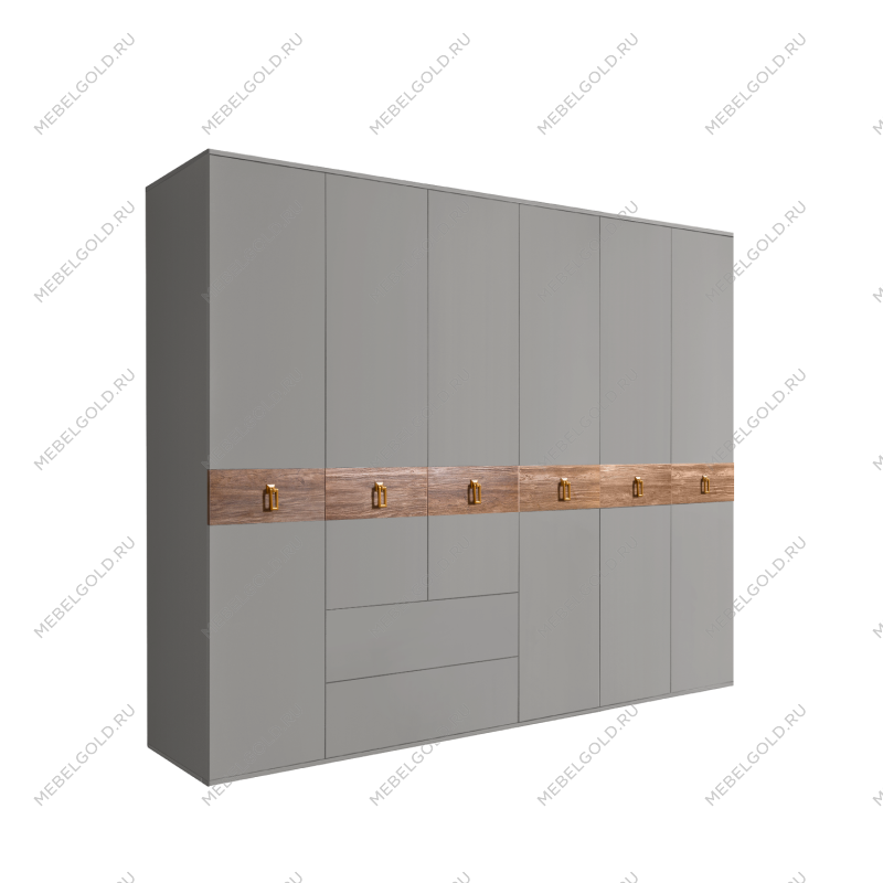 Шкаф 6-ти дверный с ящиками, Bogemia Wood Fa (Серый/Золото) БМШ2/61(Wo)