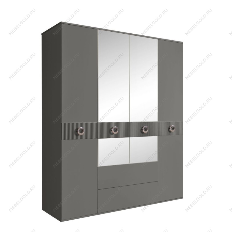 Шкаф 4-х дверный с зеркалами, с ящиками, Bogemia Fillini (Серый/Хром) БМШ1/41(Fi)